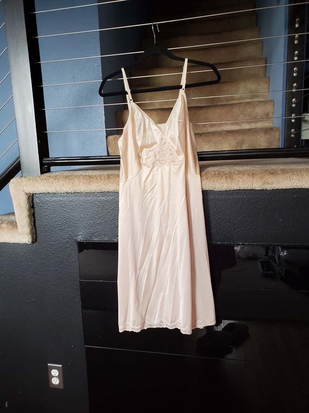 Silky Lace-Trim Slip Chemise - Cream